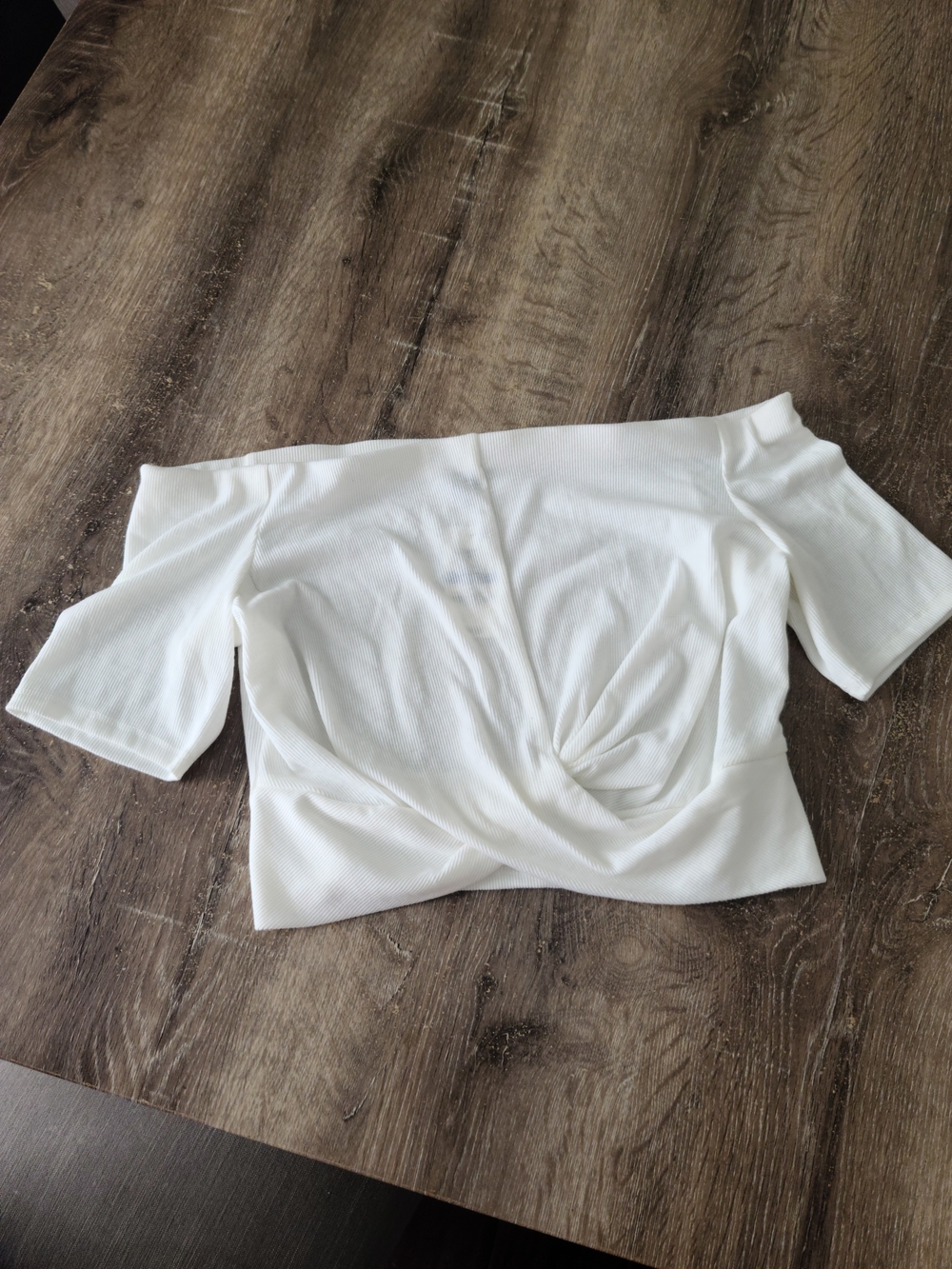 Material Girl White Off-Shoulder Twist-Front Crop Top